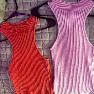 Timing Ribbed Tank Tops in Red and Pink